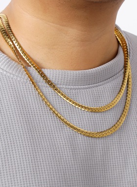 3mm/4mm/5mm/7mm/9mm简约不锈钢NK古巴项链真空保色电镀金色钢色