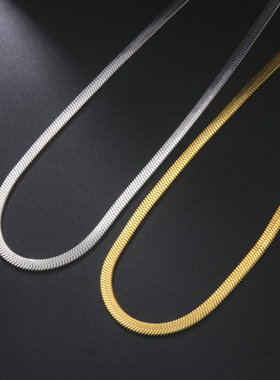 简约时尚刀片蛇骨项链男女通用扁蛇形链条跨境热销不锈钢锁骨链子