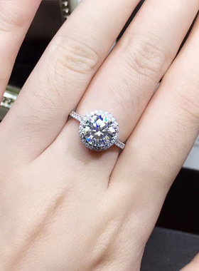 新品一克拉气质精致正圆形仿莫桑石开口戒指女 群镶锆石活口指环