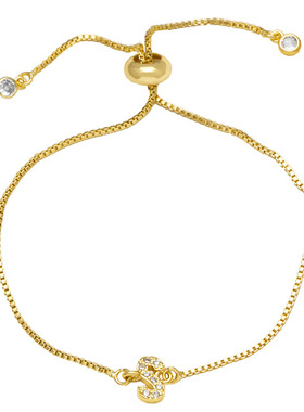 亚马逊跨境方晶锆石镶嵌26字母双层盒子链手链气质精美设计送女友