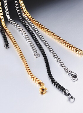 欧美跨境新款钛钢方盒子项链 锁骨链 盒仔链不锈钢项链配链挂链