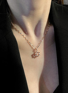 情侣款中国风钛钢项链女不掉色小清新饰品不锈钢项链爱心流苏蝴蝶