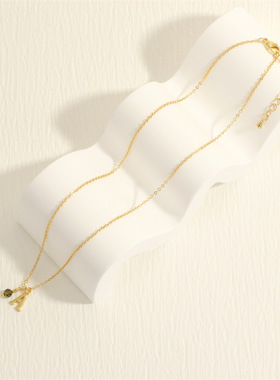 跨境饰品 26英文字母项链女创意优雅气质多色宝石吊坠镀金锁骨链