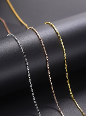 铜镀真金盒子链素链男女通用项链裸链首饰配件锁骨链盒仔链