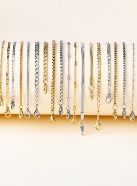 新品2mm不锈钢饰品链条diy保色真空镀金日字项链十字夹管链子