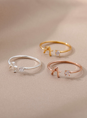 速卖通字母戒指26字母AZ金色18k镀金中性戒指创意手指环饰品