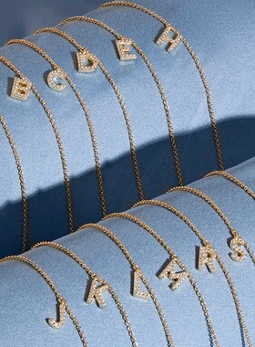 欧美跨境新款饰品 简约o字链微镶钻石吊坠26字母手链 情侣饰品