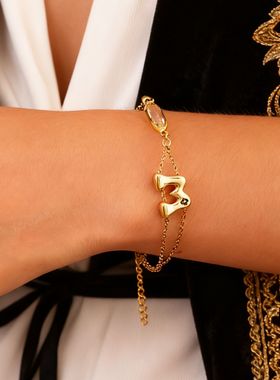 欧美新款diy字母手链女电镀高保色个性化12生辰石26英文字母手链