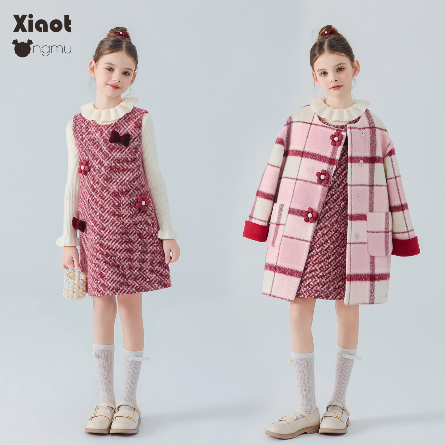 小童木 甜美小香风女童连衣裙冬季新款喜庆年服女大童花朵背心裙,淘宝优惠券,粉丝福利购,淘宝优惠卷