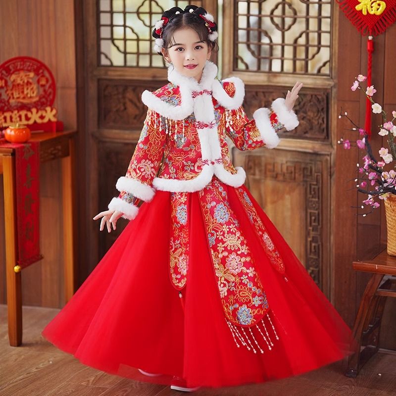 汉服女童中国风服装儿童拜年服女宝抓周礼服2025秋冬新款加厚唐装 - 图3