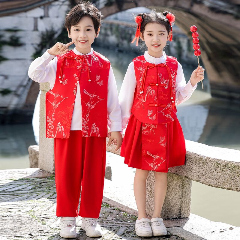 元旦儿童大合唱演出服新中式国风礼服中小学生诗歌朗诵班服表演服 - 图0