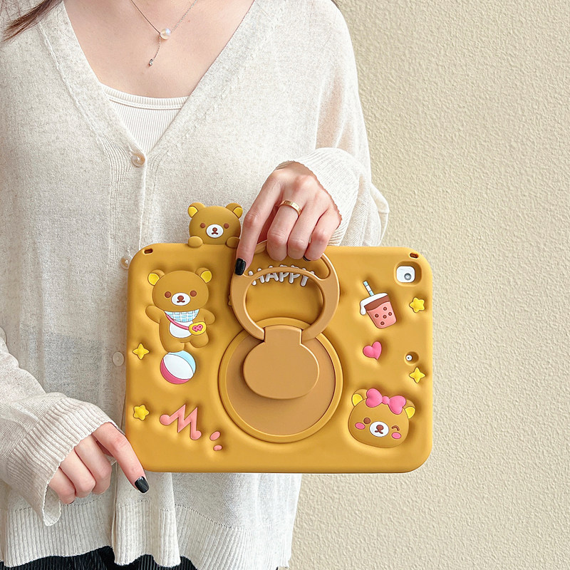 轻松熊360旋转iPadAir7保护套ipad11带笔槽iPad10可爱9代卡通适用苹果平板Pro11寸9.7air2硅胶Air543防摔软壳,淘宝优惠券,粉丝福利购,淘宝优惠卷