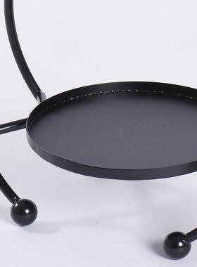 家居创意工艺品摆架搭配花艺圆盘摆件中式造型软装饰品铁艺盘托架