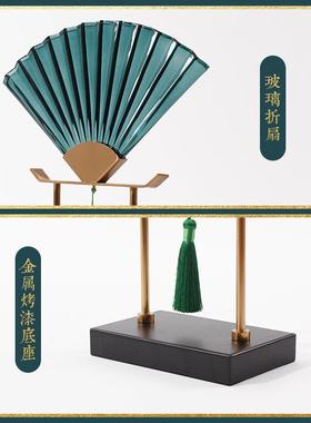 新中式禅意毛笔架摆件创意玻璃扇形笔挂样板间书房桌面笔架装饰品