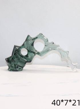 现代新中式透明树脂墨绿色透明太湖石假山样板房茶室软装饰品摆件