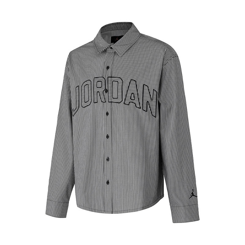 Jordan男子秋季新款条纹休闲宽松外套翻领运动长袖衬衫IB0318-451 - 图1
