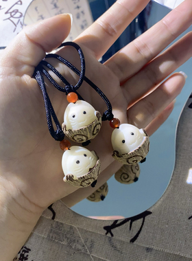 菩提根雕刻小蘑菇小猫咪项链挂绳饰品菩提子雕刻饰品女生闺蜜礼物