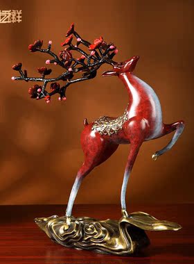 铜之祥《一鹿青云》梅花鹿铜摆件铜鹿家居酒柜装饰品客厅玄关新中