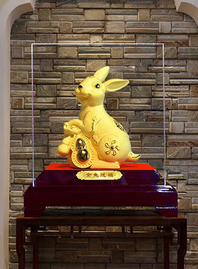 唐登黄金兔子摆件工艺品客厅生肖兔年新年春贺岁礼物年会礼品定制