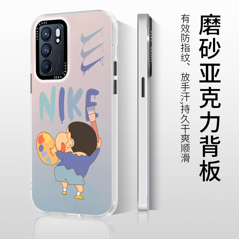 适用opporeno6手机壳新款reno6pro极光镭射男女呆萌小新全包防摔潮牌断勾外壳铃铛蓝猫个性创意保护套 - 图3