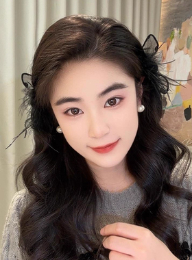 秋冬新款波点兔耳朵羽毛小抓夹
