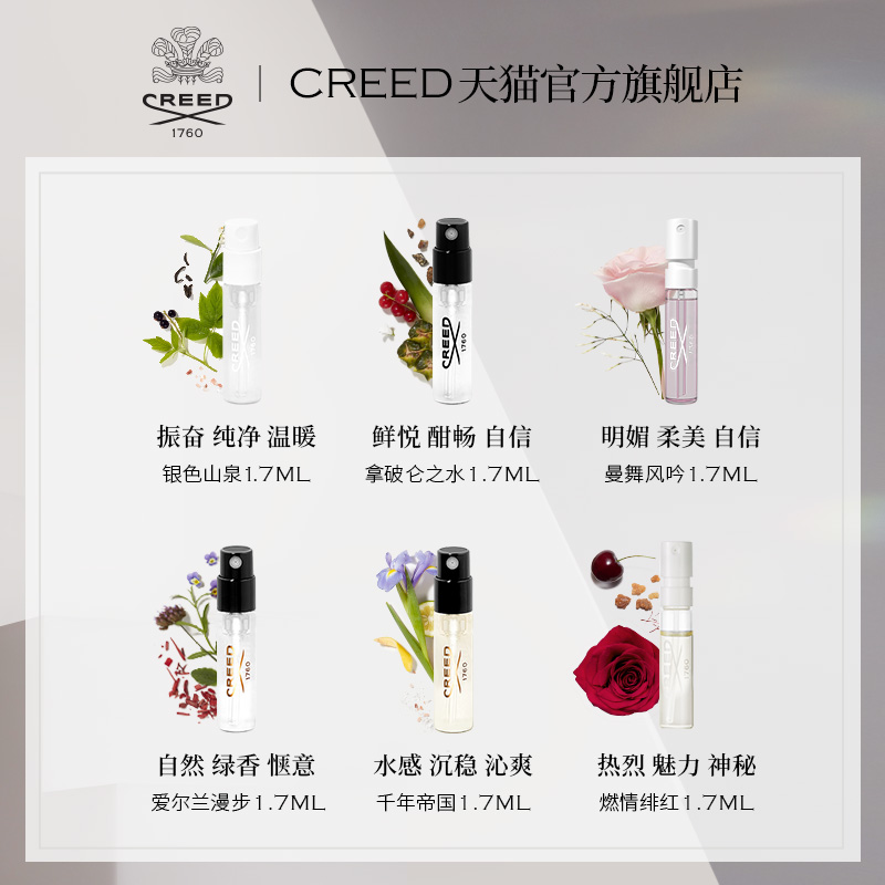 【2件包邮】CREED恺芮得明星试香香水小样1.7ml银色山泉拿破仑-图2