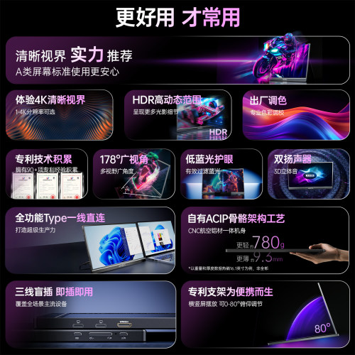 ARZOPA阿卓帕便携显示器4k144hz副屏笔记本电脑扩展屏swith外接屏 - 图0