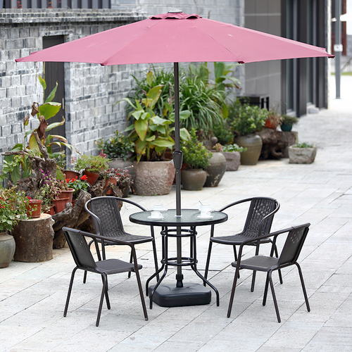 户外桌椅铁艺商用露台花园休闲藤椅三件套庭院室外带伞小桌椅组合