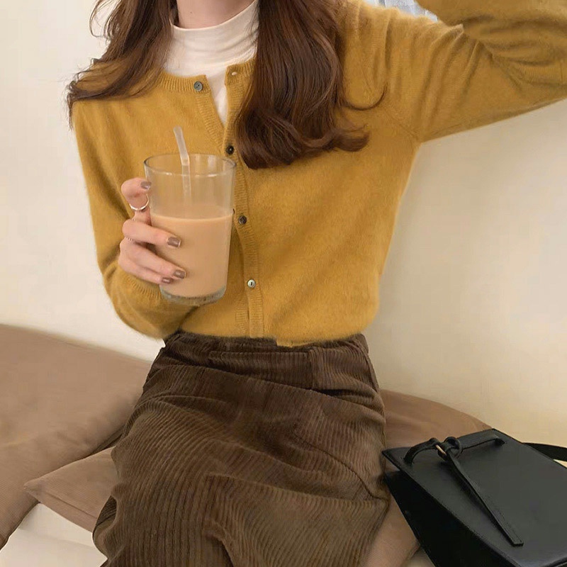 2022秋冬新款圆领羊毛开衫女叠穿软糯毛衣外套针织套头打底羊绒衫