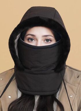 冬季新款羽绒雷锋帽女加绒加厚百搭防寒保暖帽户外骑行防风帽子男