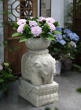 门口大象摆件小院布置仿石墩花盆