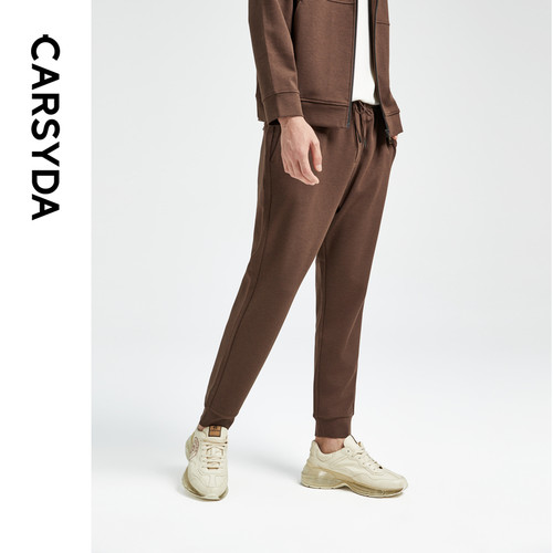 CARSYDA男装春季新品高级竖纹肌理休闲套装羊毛混纺束脚卫裤 - 图1