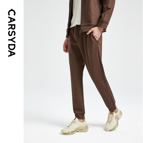 CARSYDA男装春季新品高级竖纹肌理休闲套装羊毛混纺束脚卫裤 - 图0