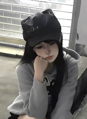 日系y2k猫耳朵贝雷帽子女二次元亚文化甜酷软萌可爱八角帽宅系潮