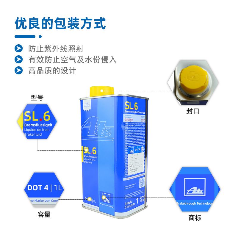 【自营】ATE刹车油SL6 DOT4德国原装进口通用型汽车制动液ESP/ABS-图1