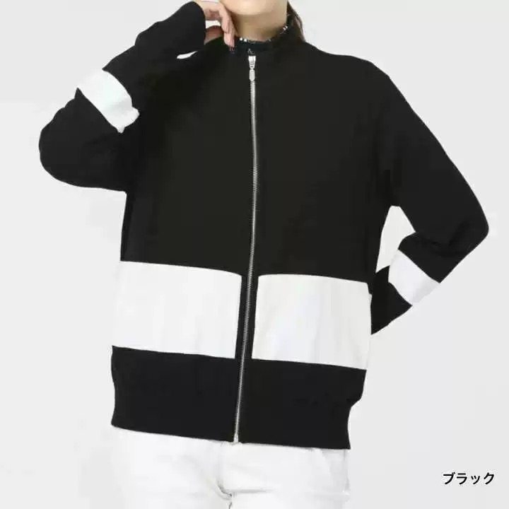 42C17 日单春秋季黑白拼色拉链开衫女户外休闲立领夹克针织外套,淘宝优惠券,粉丝福利购,淘宝优惠卷
