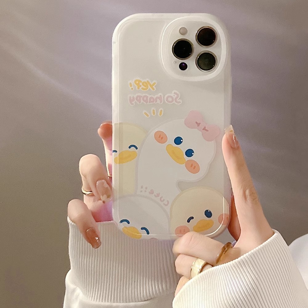 歪头鸭适用苹果15/14/13可爱手机壳女新款iPhone12promax简约款8/7/6plus 硅胶全包mini防摔11proxsmax保护套