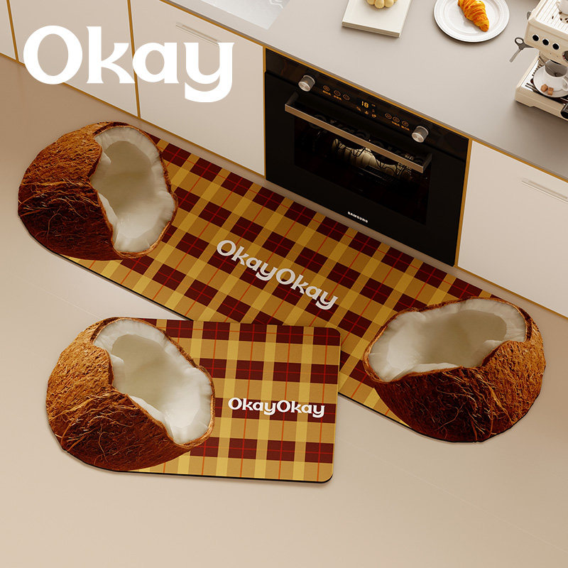 okay苹果椰子厨房地垫吸水吸油防滑耐脏脚垫高级感百搭简约地垫子,淘宝优惠券,粉丝福利购,淘宝优惠卷