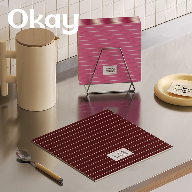 OKAY粉白棕条纹隔热垫杯垫皮革餐碗垫桌垫厨房垫防滑吸水防烫方垫,淘宝优惠券,粉丝福利购,淘宝优惠卷