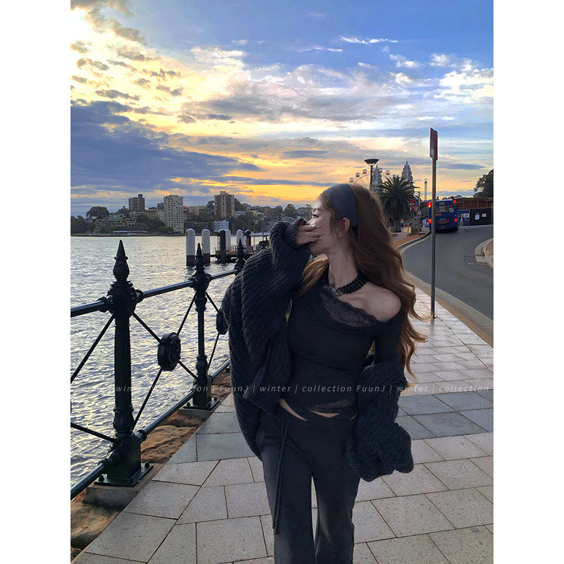 FuunJ抓心honey设计感拼接蕾丝打底衫女复古修身显瘦内搭针织上衣,淘宝优惠券,粉丝福利购,淘宝优惠卷