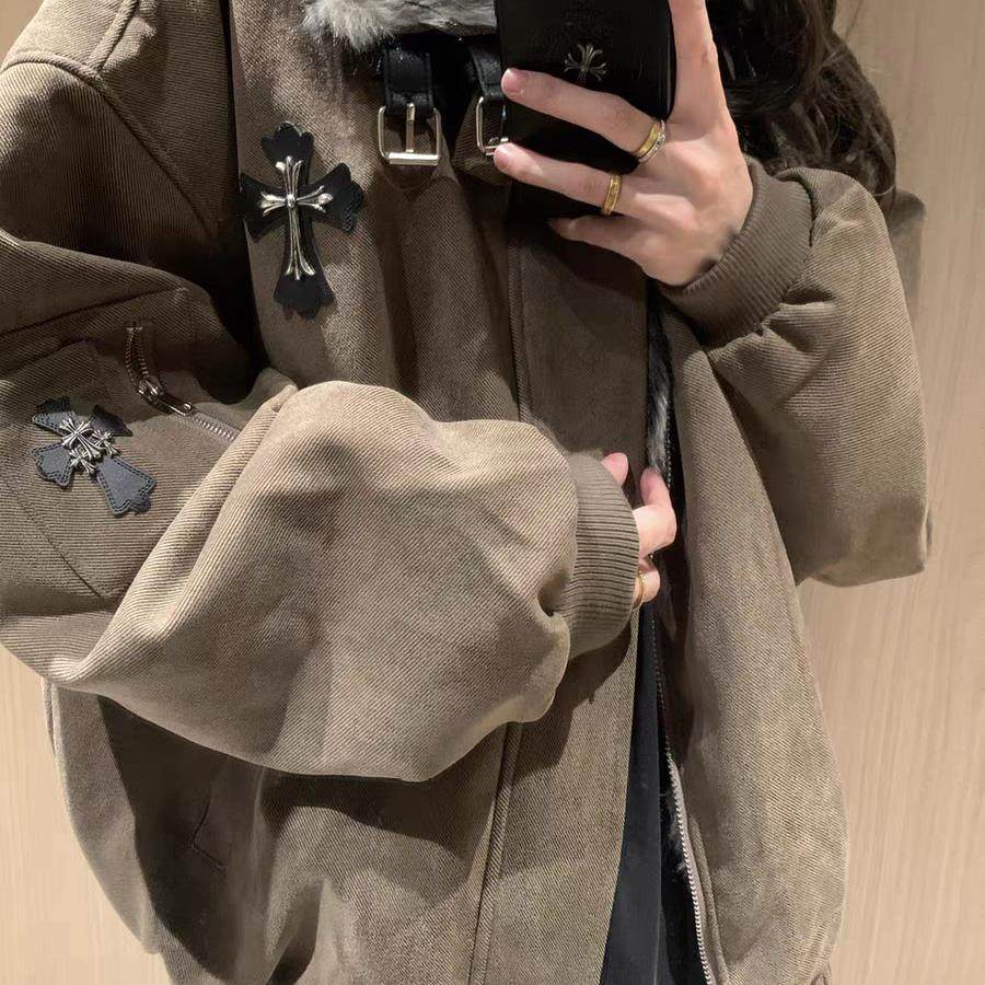 美式复古毛领棉服座山雕外套女冬季新款宽松加绒加厚情侣夹克棉衣,淘宝优惠券,粉丝福利购,淘宝优惠卷