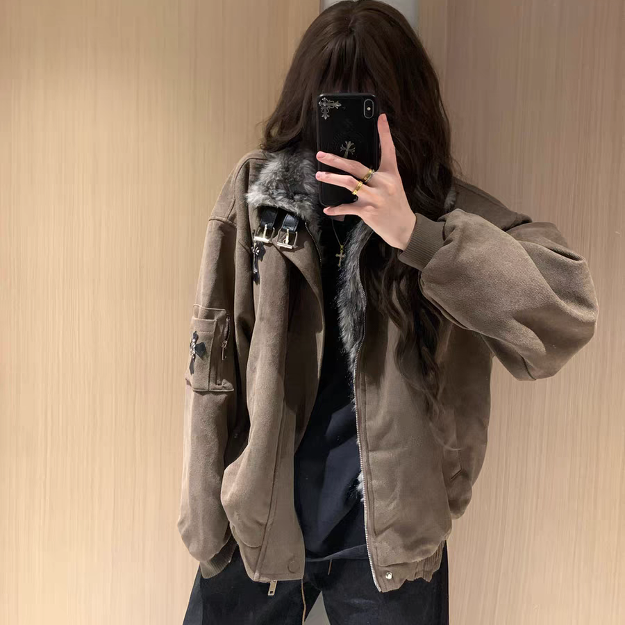 美式复古毛领棉服座山雕外套女冬季新款宽松加绒加厚情侣夹克棉衣,淘宝优惠券,粉丝福利购,淘宝优惠卷