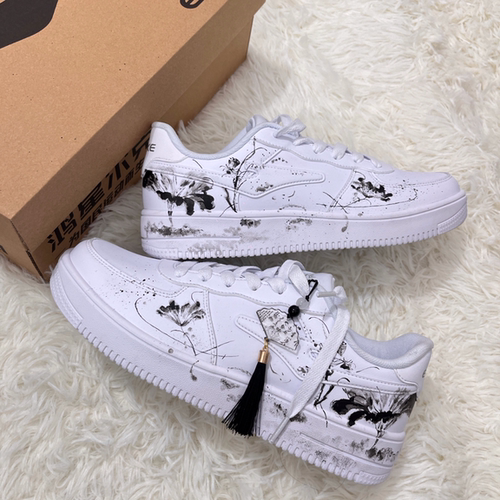 【定制球鞋】鸿星尔克空军一号复古水墨国风晕染防滑耐磨低帮板鞋 - 图3