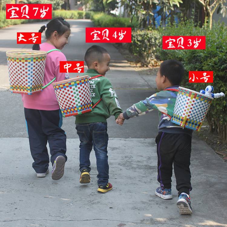 小背篓儿童塑料民族风后背式小孩宝宝篮子舞蹈道具花编织背篼筐箩 - 图1