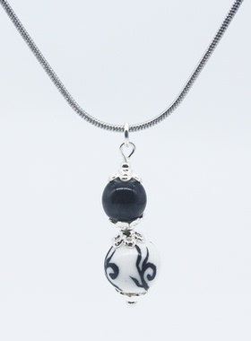 景德镇黑曜石矿釉陶瓷项链吊坠