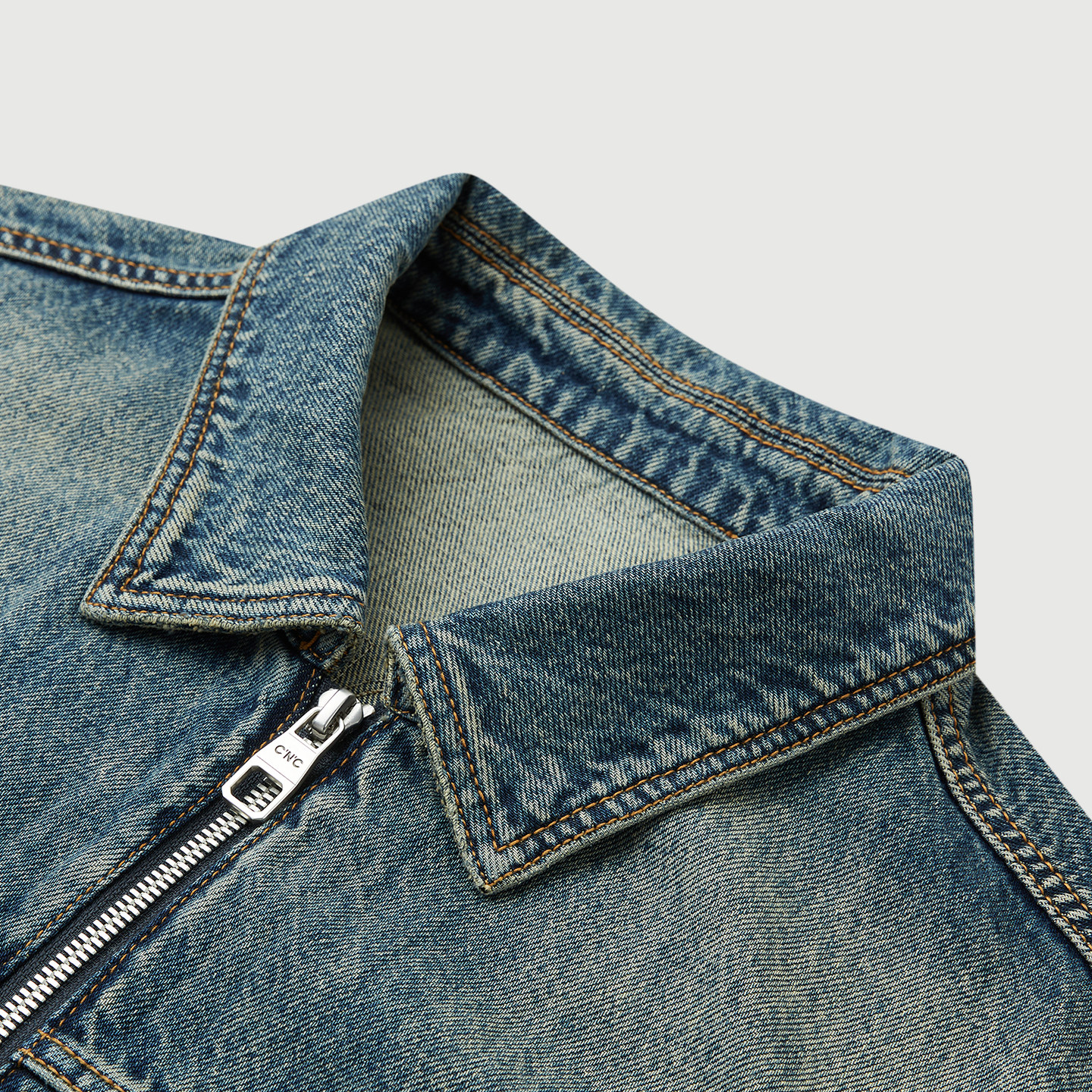 【100%棉】CNC男装奥莱时髦复古水洗牛仔夹克男新款翻领拉链外套,淘宝优惠券,粉丝福利购,淘宝优惠卷