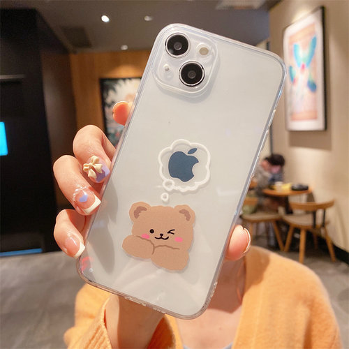 可爱创意小熊适用iphone13promax苹果12手机壳15/14plus透明11硅胶17/16全包7/8plus情侣女17/xr软6sp防摔套 - 图1
