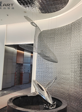 不锈钢鲸鱼落地售楼处艺术
