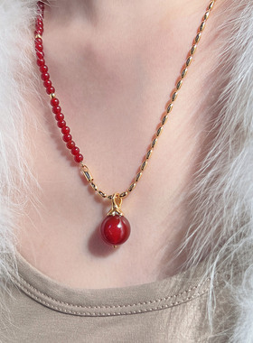 【新年红】莓拉「好柿花生」红玛瑙气质款项链毛衣链女生日礼物