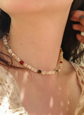 莓拉「小镇漫行」串珠项链贝母玛瑙拼接锁骨链小众设计度假风颈链